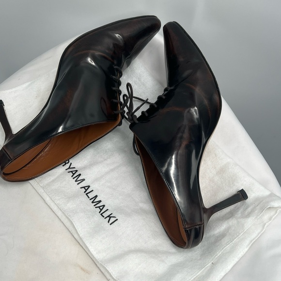 Maryam Almalki Women's Jane Lace Up Pointed Toe Brown Leather Mules EU Size 39 - Picture 15 of 16